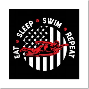 Swimming eat sleep repeat graphic theme flag artistic artwork Posters and Art